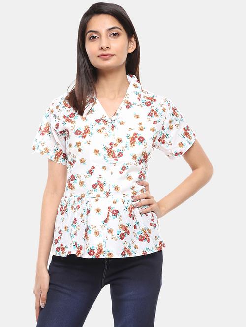 women floral print short sleeves peplum top - 20798462 - Very Small Image - 1