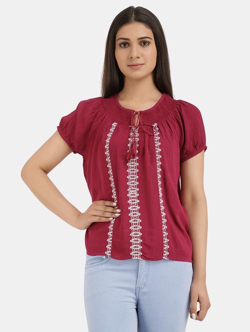 pink embroidered detailed casual top - 20798464 - Very Small Image - 1