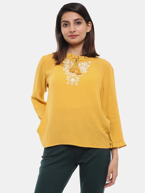 yellow embroidered detailed casual top - 20798466 - Very Small Image - 1
