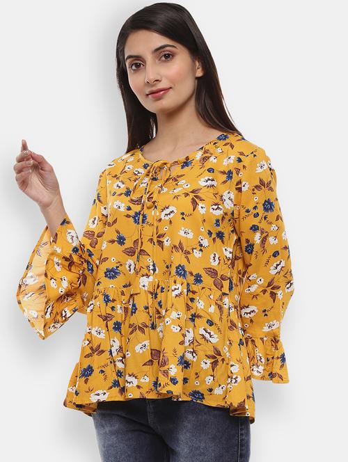yellow floral printed detailed casual top - 20798471 - Very Small Image - 1
