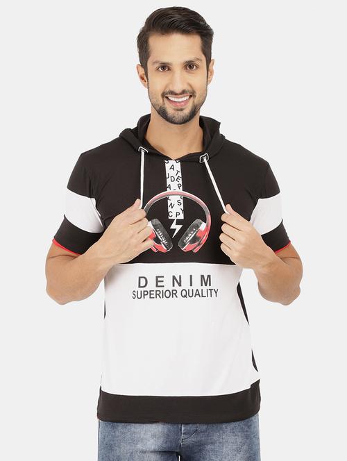 men hood neck color block t-shirt - 20799779 - Very Small Image - 1