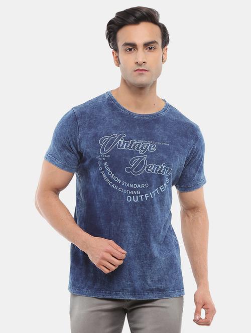men round neck front printed t-shirt - 20800029 - Very Small Image - 1
