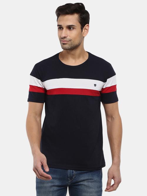 men round neck color block t-shirt - 20800187 - Very Small Image - 1