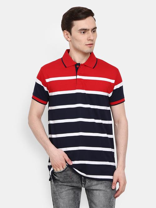 navy blue striped printed polo t-shirt - 20804142 - Very Small Image - 1