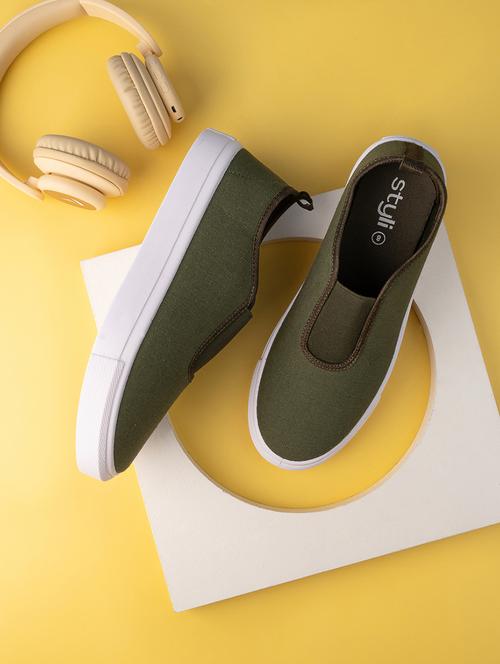 green canvas slip on shoes - 20806412 - Very Small Image - 1