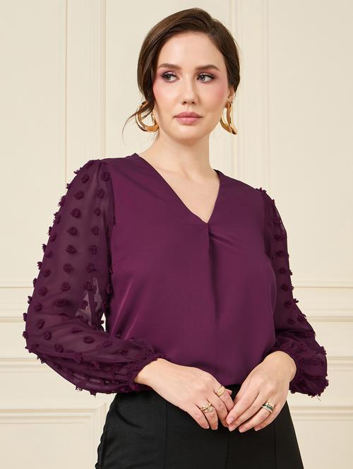 purple self design detailed regular top - 20806425 - Very Small Image - 1