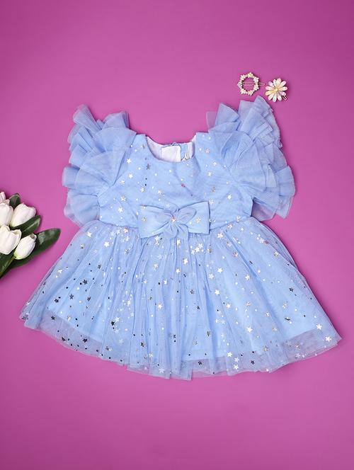light blue self design detailed frock - 20806525 - Very Small Image - 1