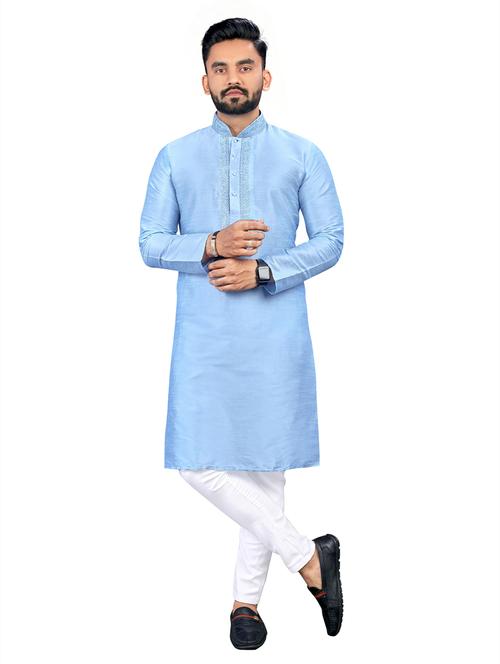 light blue silk blend long kurta - 20806839 - Very Small Image - 1
