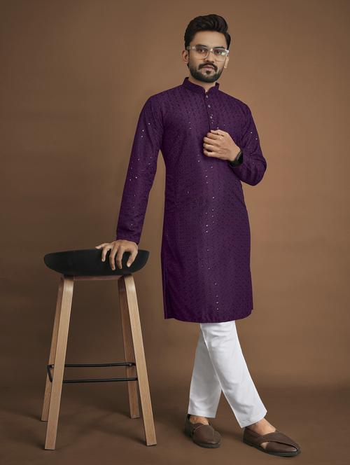 purple embroidered kurta with pocket - 20806883 - Very Small Image - 1