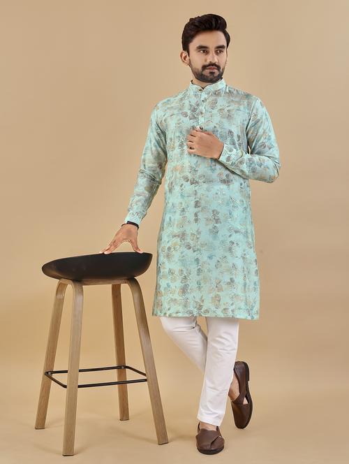 light blue printed long sleeve kurta - 20806912 - Very Small Image - 1