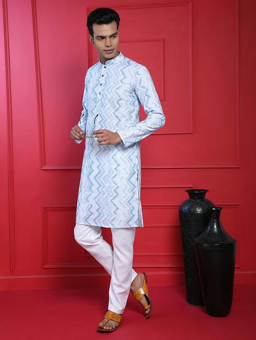 light blue mandarin neck long kurta - 20806935 - Very Small Image - 1