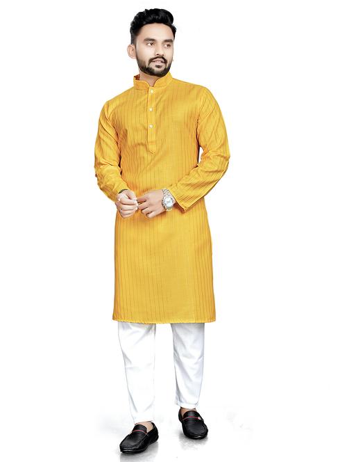 yellow mandarin neck long kurta - 20806945 - Very Small Image - 1