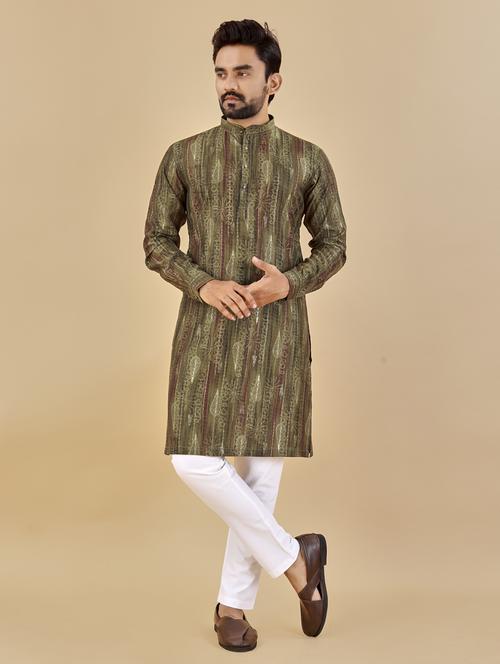 green mandarin neck long kurta - 20806955 - Very Small Image - 1