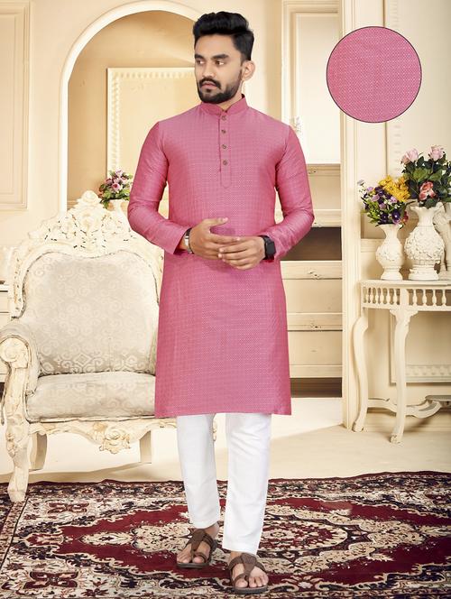 pink mandarin neck long kurta - 20806971 - Very Small Image - 1