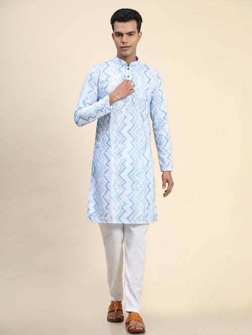 ligt blue mandarin neck long kurta - 20806975 - Very Small Image - 1