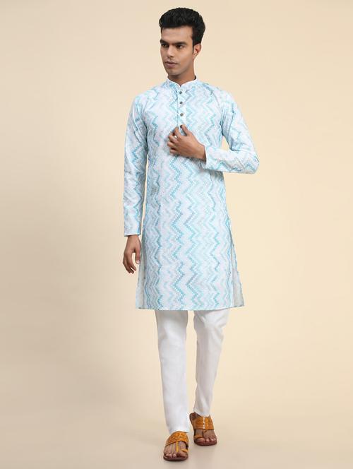 light blue mandarin neck long kurta - 20806977 - Very Small Image - 1