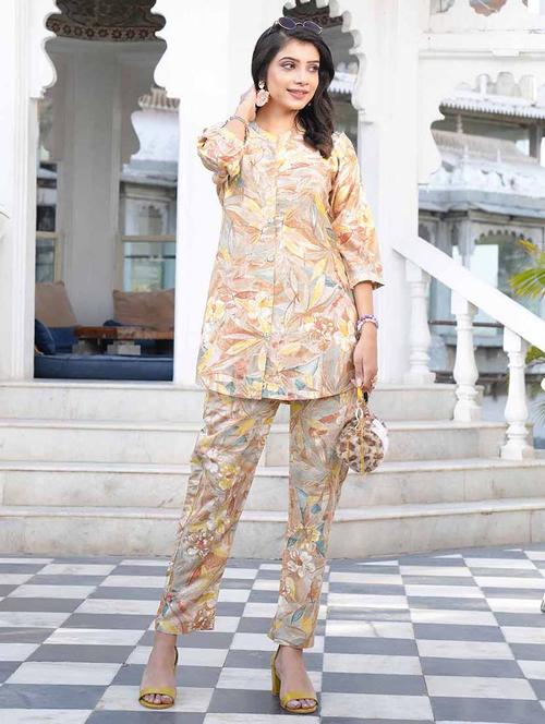 yellow printed ethnic co-ord set - 20807079 - Very Small Image - 1
