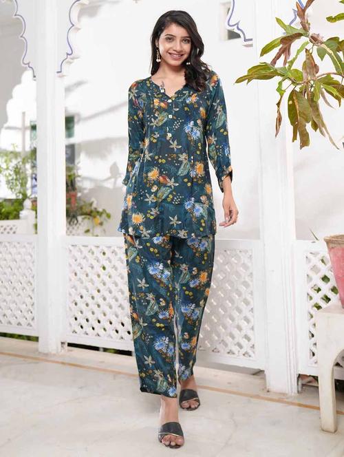 teal printed ethnic co-ord set - 20807103 - Very Small Image - 1
