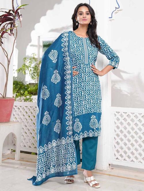 teal three quarter sleeve suit set - 20808306 - Very Small Image - 1
