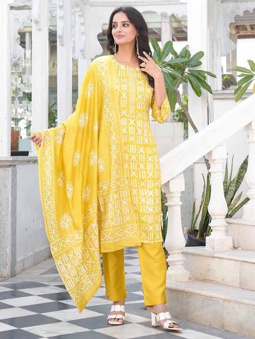 yellow three quarter sleeve suit set - 20808307 - Very Small Image - 1