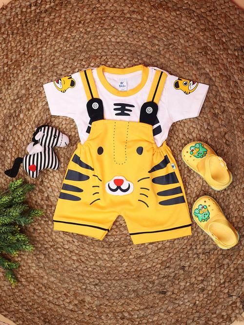 yellow printed detailed t-shirt & dungaree set - 20809780 - Very Small Image - 1