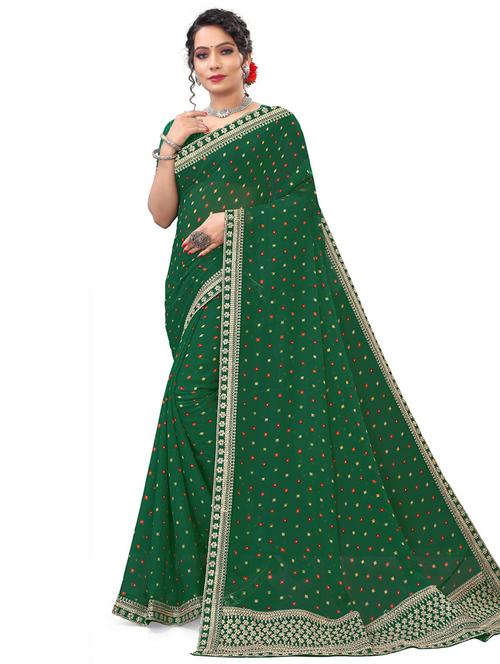 women green printed georgette saree with blouse - 20809974 - Very Small Image - 1