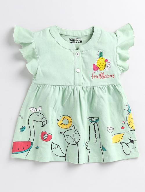 green printed cotton blend frock - 20810012 - Very Small Image - 1
