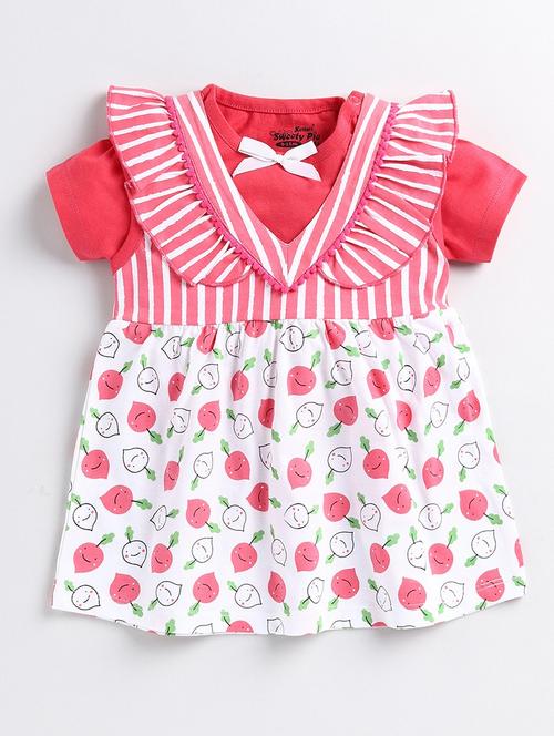 kids pink & white printed detailed frock - 20810014 - Very Small Image - 1