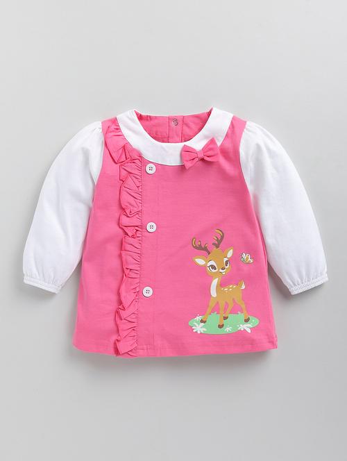 pink printed cotton blend frock - 20810016 - Very Small Image - 1