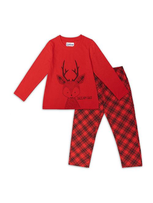 kids red printed top & pyjama set - 20810096 - Very Small Image - 1