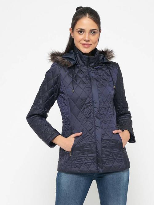 women blue full sleeve parka jacket - 20810396 - Very Small Image - 1