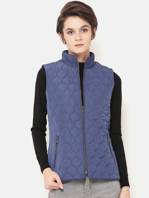 women solid stand collar quilted jacket - 20810428 - Very Small Image - 1