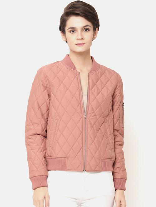 women peach solid full sleeve quilted jacket - 20810431 - Very Small Image - 1