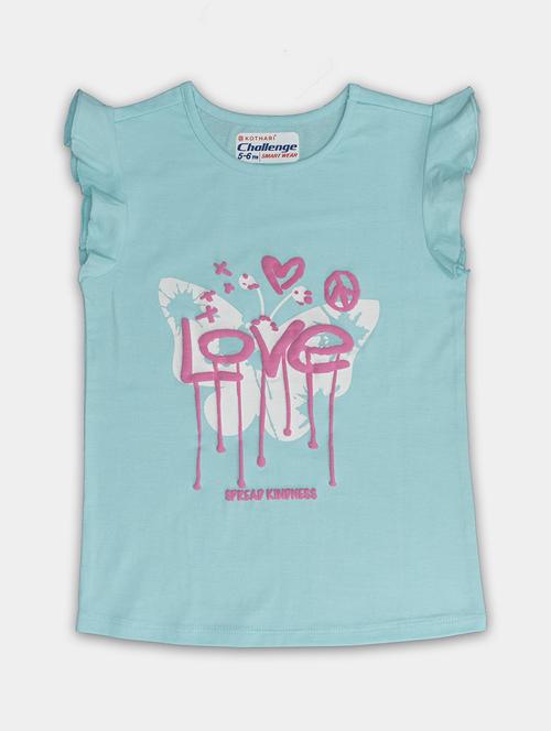 girls light blue graphic round neck regular top - 20810542 - Very Small Image - 1