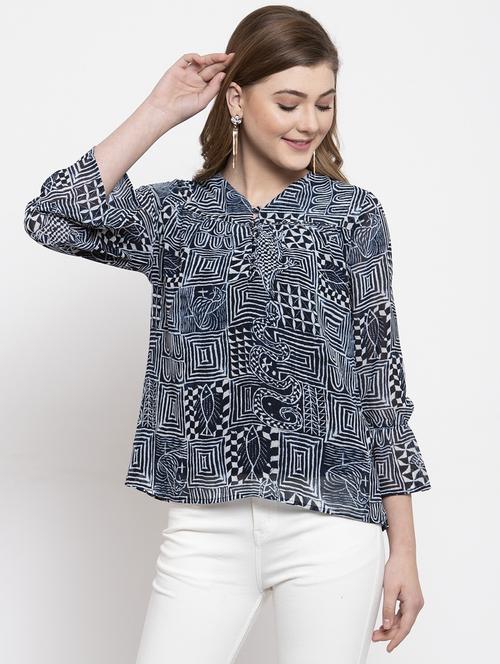 women navy blue printed regular top - 20810600 - Very Small Image - 1