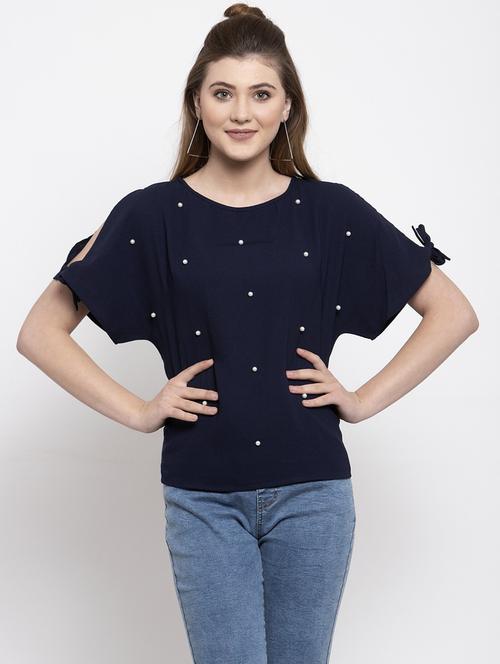 women embbellished round neck top - 20810606 - Very Small Image - 1