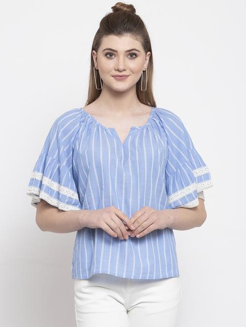 light blue striped printed regular top - 20810625 - Very Small Image - 1