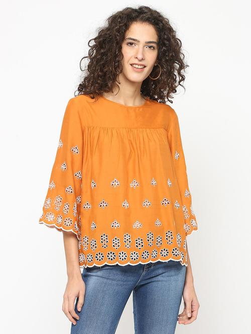 orange self design detailed regular top - 20810631 - Very Small Image - 1