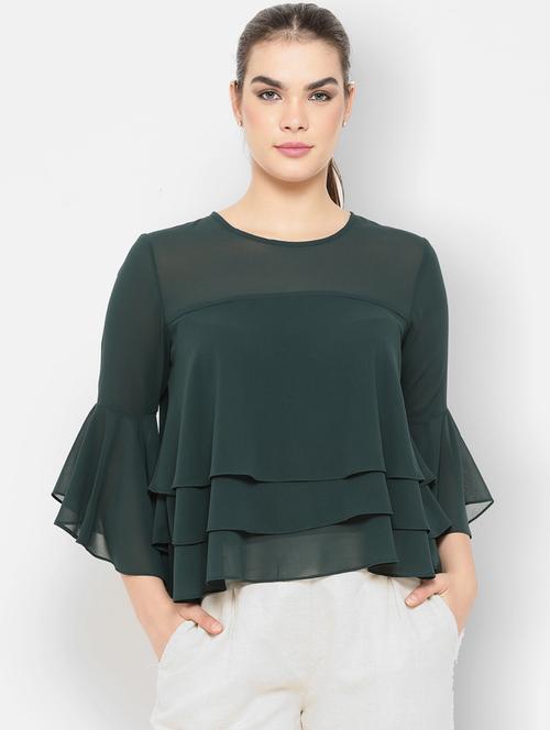 women green solid layered top - 20810656 - Very Small Image - 1