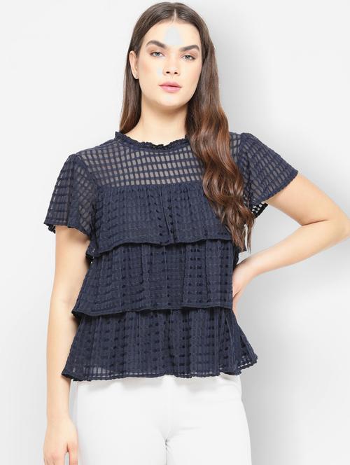 navy blue layered detailed top - 20810658 - Very Small Image - 1