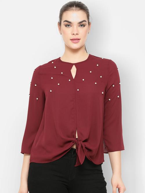 women embellished keyhole neck top - 20810676 - Very Small Image - 1