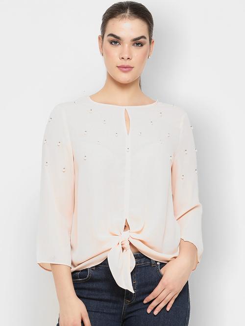 solid off white embellished knot detailed top - 20810677 - Very Small Image - 1