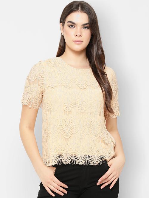 yellow self design detailed regular top - 20810686 - Very Small Image - 1