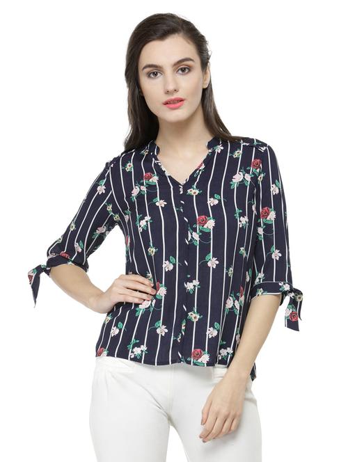 women navy blue printed regular top - 20810688 - Very Small Image - 1
