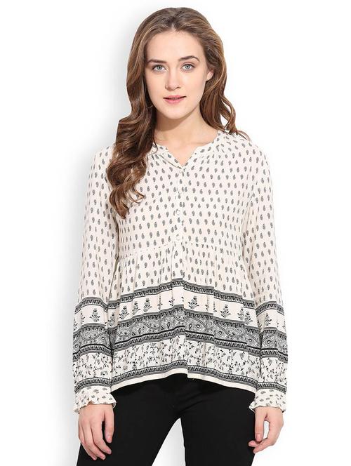 beige printed peplum top - 20810709 - Very Small Image - 1