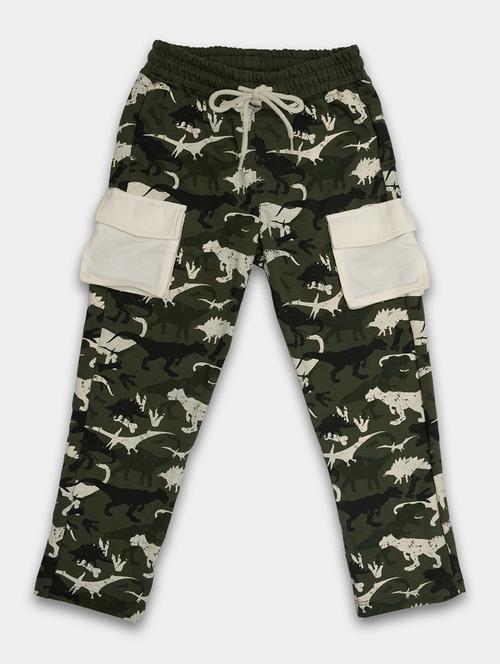 olive cotton blend printed casual trousers - 20810733 - Very Small Image - 1