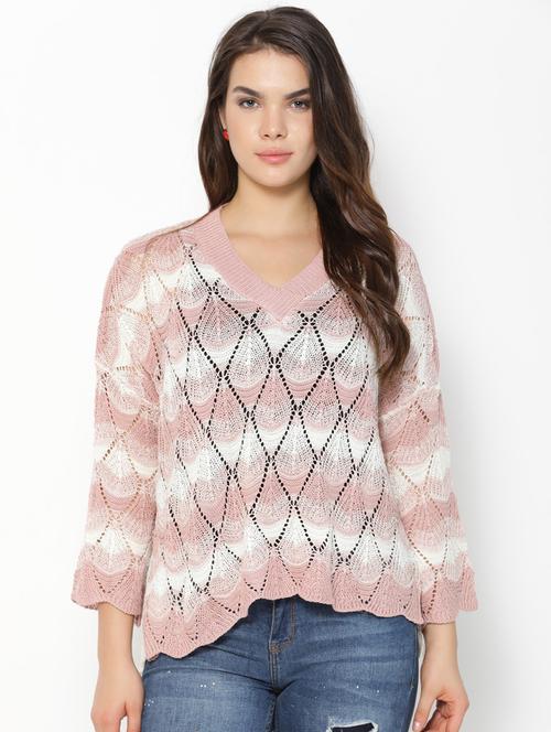 pink wool blend crochet pullover - 20810820 - Very Small Image - 1