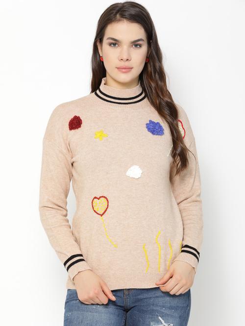 beige wool blend embellished pullover - 20810826 - Very Small Image - 1