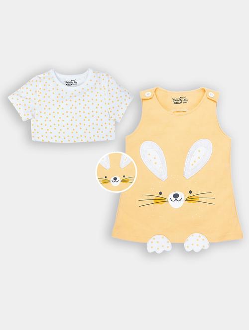 yellow cotton blend twin set - 20810841 - Very Small Image - 1