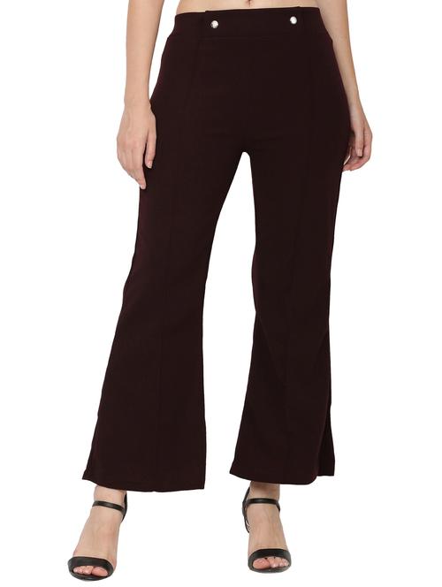 wine lycra blend bootcut trousers - 20811024 - Very Small Image - 1